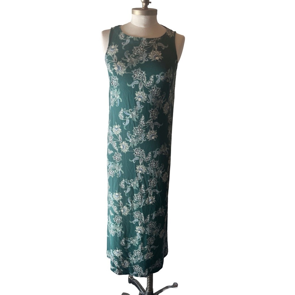J Jill Wearever Dress Womens XS TurquoisePaisley Maxi Floral Sleeveless Classic
